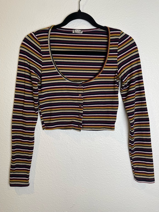 Free People Tops - Free People Intimately Cropped Striped Top Small Button Front Ribbed Scoop Neck